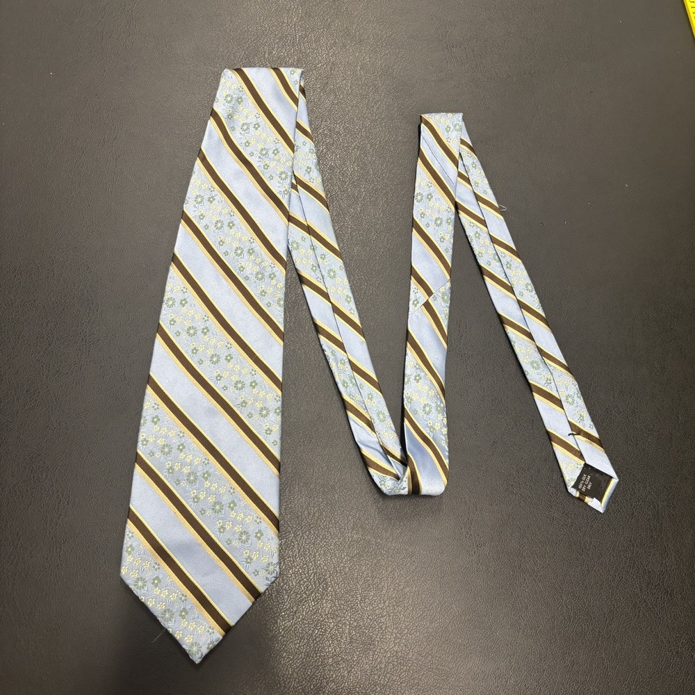 Mario-Ferrari Mens Dress tie Blue Brown‎ Striped Floral Preppy
